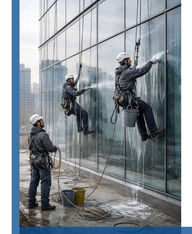 Промышленная мойка панорамных окон на высоте в Лесосибирске