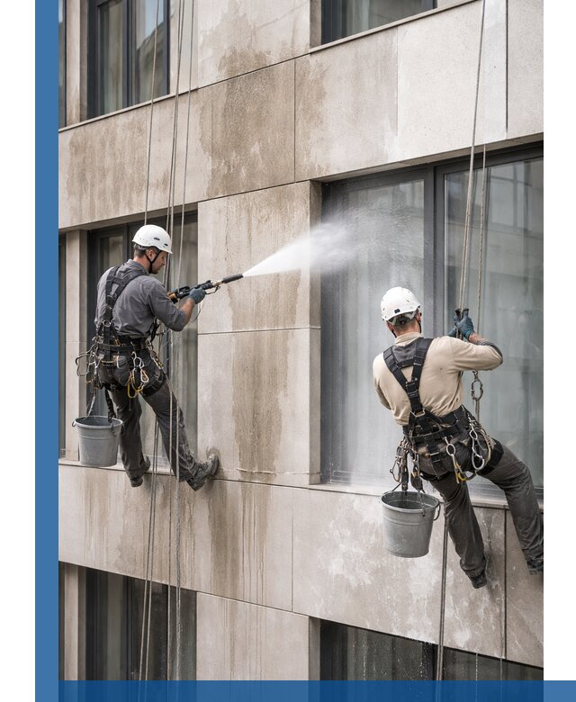 Послестроительная мойка фасада промышленным альпинизмом в Лесосибирске