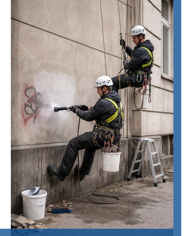 Удаление граффити с фасада в Лесосибирске от 4687 р. | ВЫСОТНИК-Лсс