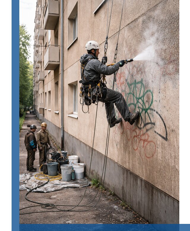 Удаление граффити с фасада в Лесосибирске без следов и повреждений