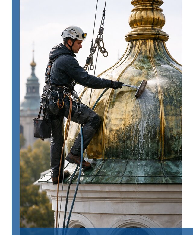 Профессиональная мойка куполов и шпилей высотными альпинистами в Лесосибирске