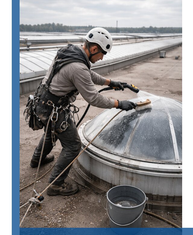 Мойка зенитных фонарей на кровле для промышленных объектов в Лесосибирске