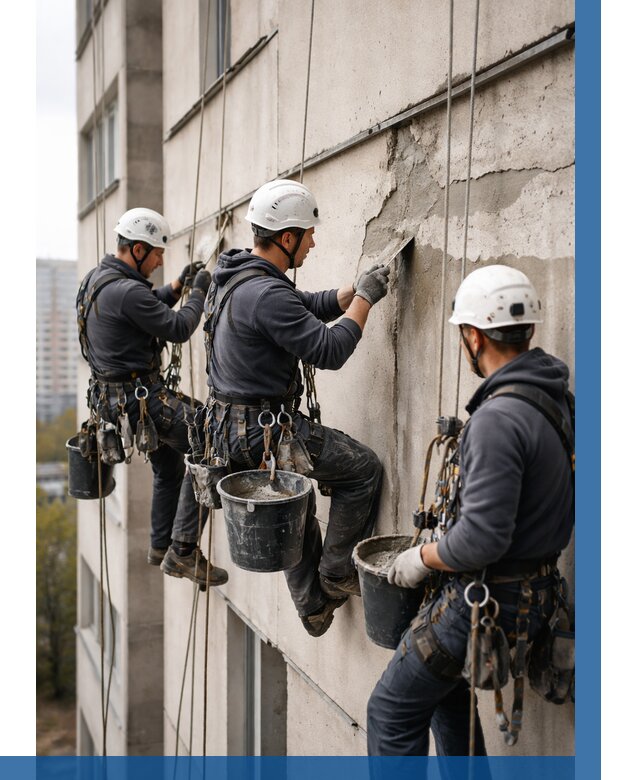 Ремонт бетонных элементов фасада в Лесосибирске от 2604 р. | ВЫСОТНИК-Лсс