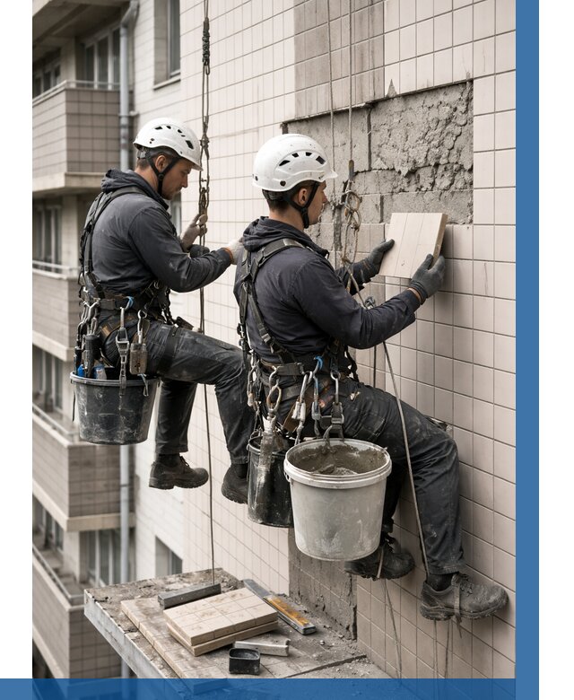 Ремонт облицовки фасада плиткой в Лесосибирске от 1875 р. | ВЫСОТНИК-Лсс