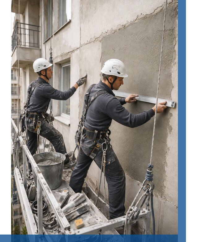 Штукатурка фасада на высоте в Лесосибирске от 937 р. | ВЫСОТНИК-Лсс