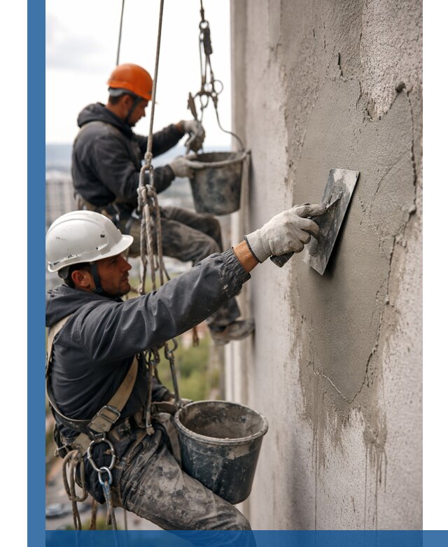 Штукатурка фасада на высоте в Лесосибирске профессиональные работы