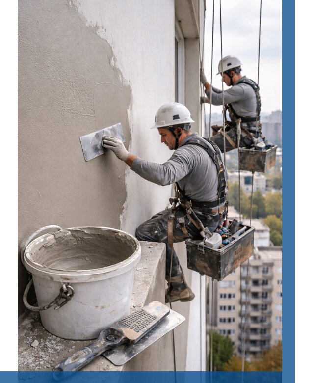 Шпаклевка фасада на высоте в Лесосибирске от 729 р. | ВЫСОТНИК-Лсс