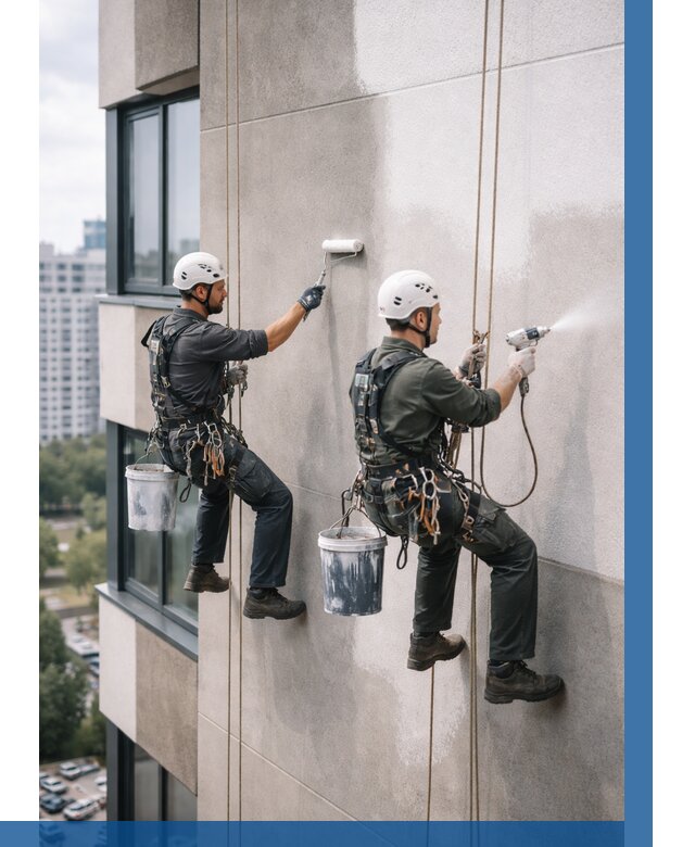 Покраска фасада альпинистами в Лесосибирске от 312 р. | ВЫСОТНИК-Лсс