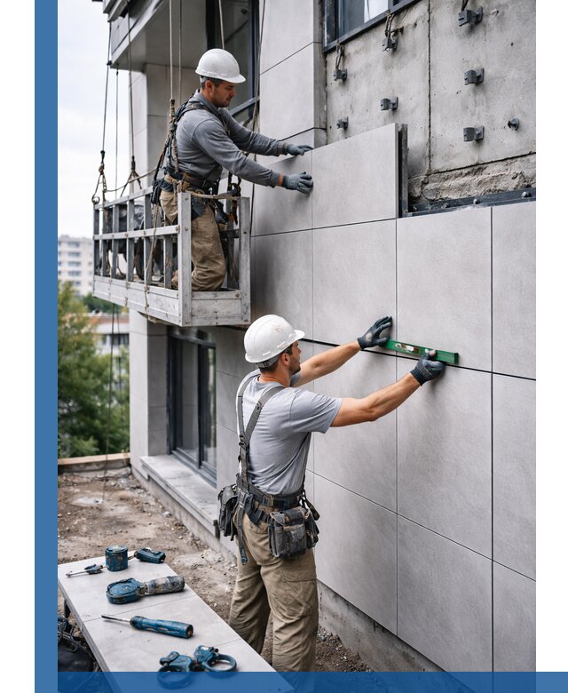 Монтаж керамогранита на фасад в Лесосибирске под ключ с гарантией качества