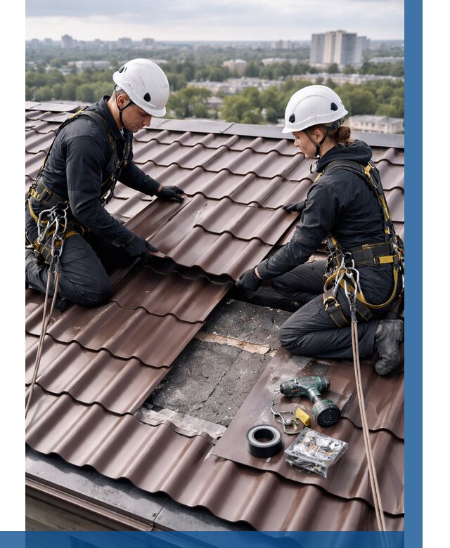 Ремонт металлочерепицы на крыше в Лесосибирске от 937 р. | ВЫСОТНИК-Лсс