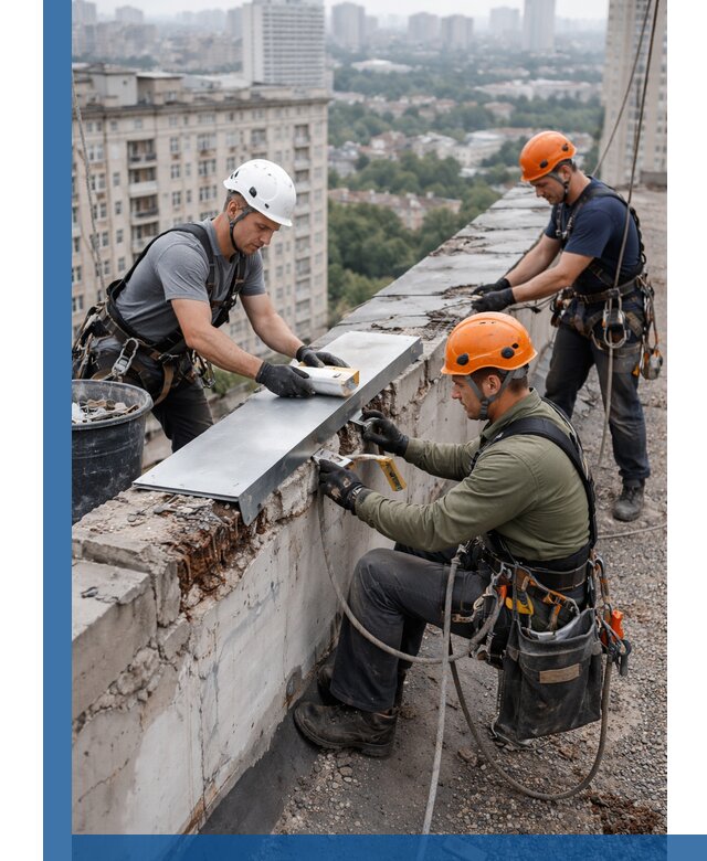 Ремонт парапета на кровле в Лесосибирске, высотные работы с гарантией