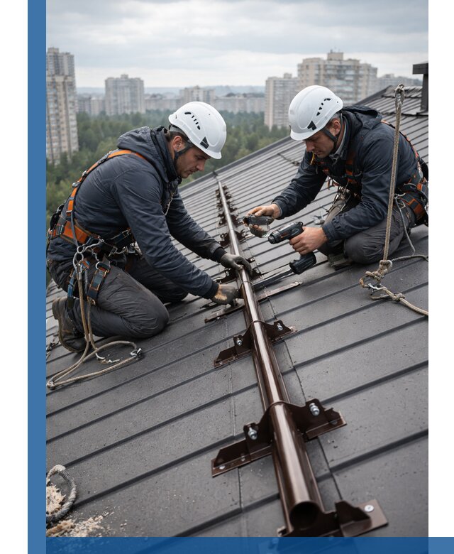 Монтаж снегозадержателей на кровле зданий в Лесосибирске под ключ