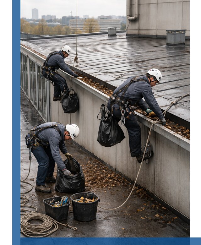 Очистка кровли по периметру в Лесосибирске силами промышленных альпинистов