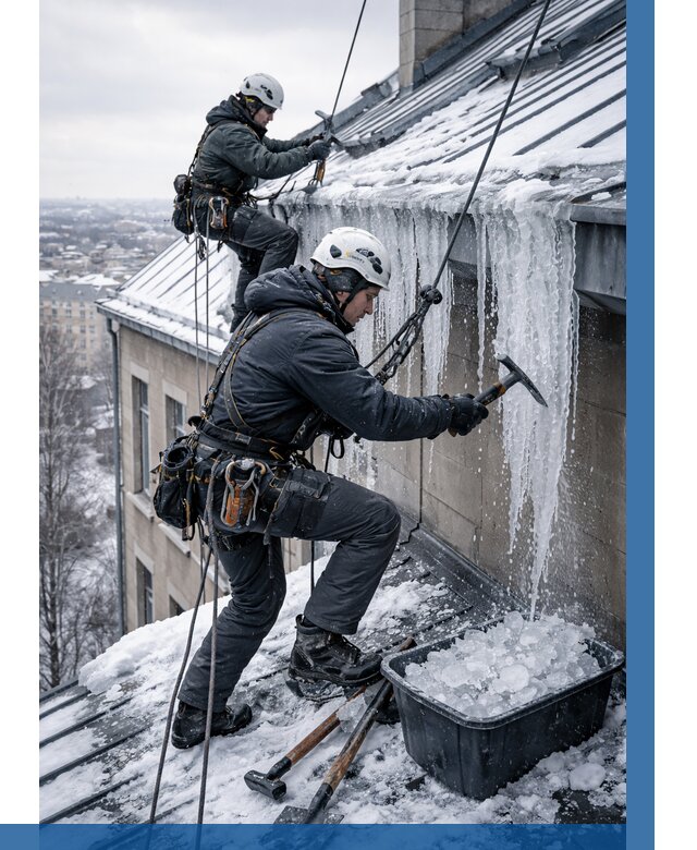 Удаление наледи с кровли в Лесосибирске от 5728 р. | ВЫСОТНИК-Лсс