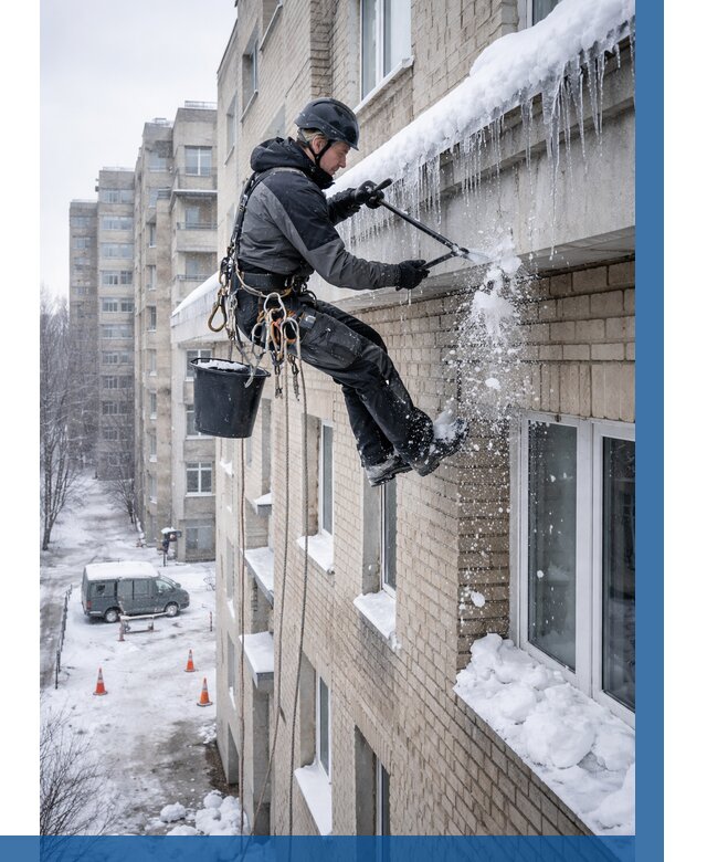 Удаление наледи с карнизов в Лесосибирске от 365 р. | ВЫСОТНИК-Лсс