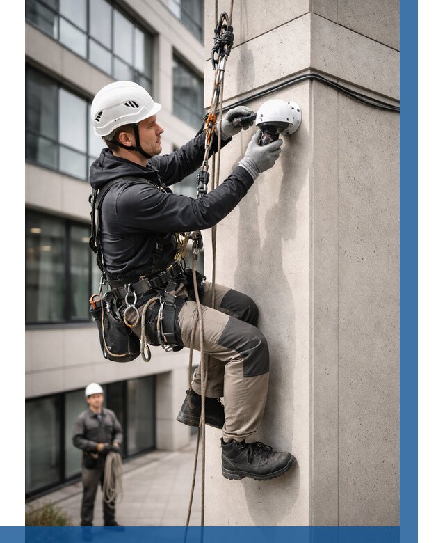 Монтаж камер видеонаблюдения на фасаде в Лесосибирске от 8853 р.-ВЫСОТНИК-Лсс