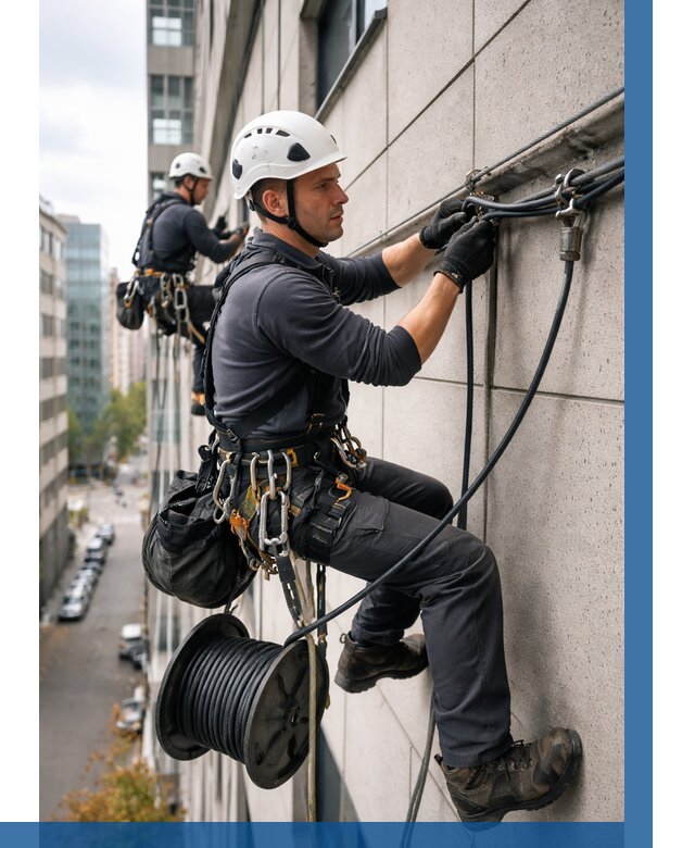 Прокладка кабеля по фасаду в Лесосибирске от 365 р. | ВЫСОТНИК-Лсс