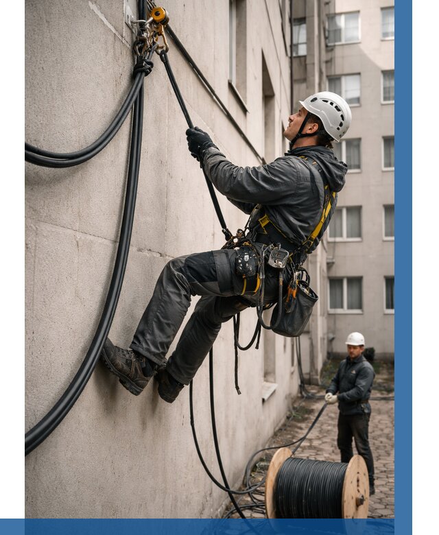 Протяжка кабеля питания на высоте в Лесосибирске от 469 р. | ВЫСОТНИК-Лсс