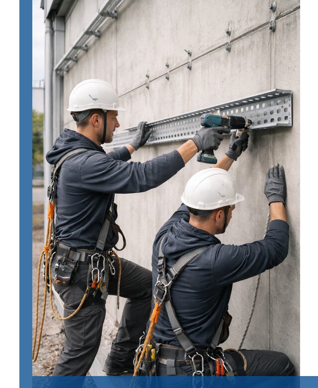 Монтаж кабельных лотков на фасаде зданий в Лесосибирске с гарантией