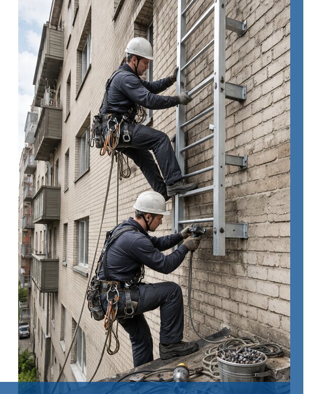 Монтаж пожарной лестницы в Лесосибирске от 26038 р заказать у ВЫСОТНИК-Лсс