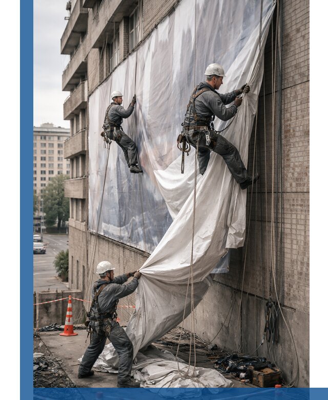 Демонтаж баннеров с фасада в Лесосибирске оперативно и безопасно