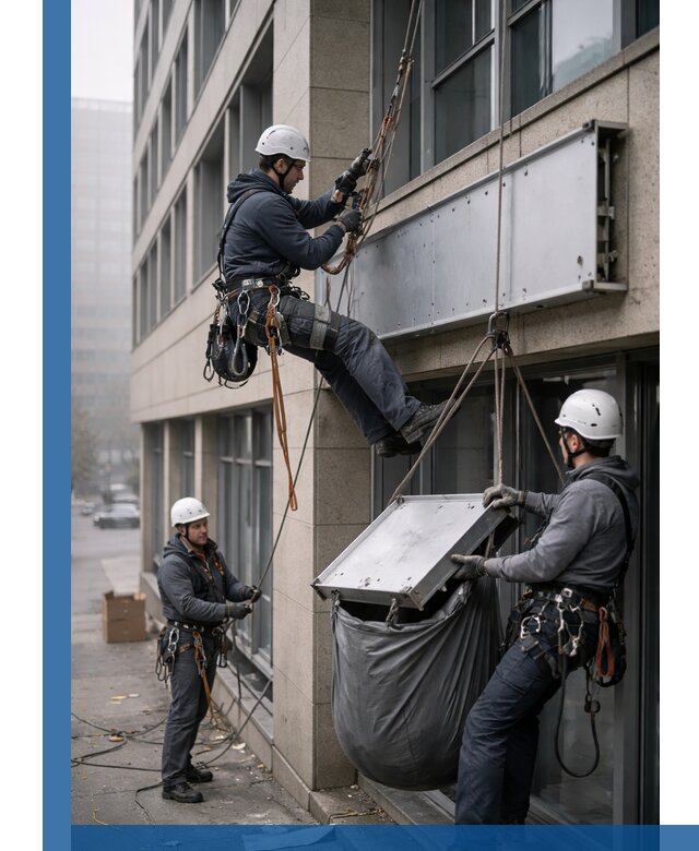 Демонтаж рекламной вывески с высотными работами в Лесосибирске