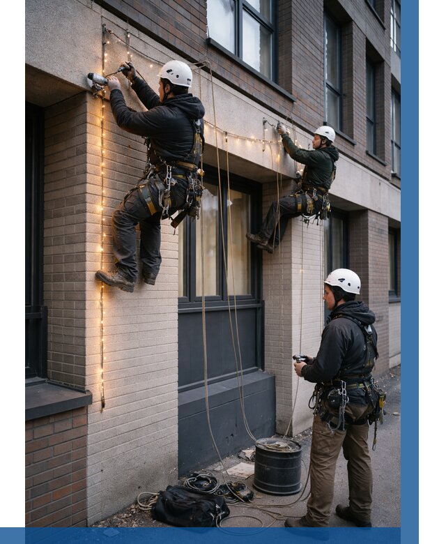 Монтаж гирлянд на фасаде в Лесосибирске от 3645 р. | ВЫСОТНИК-Лсс