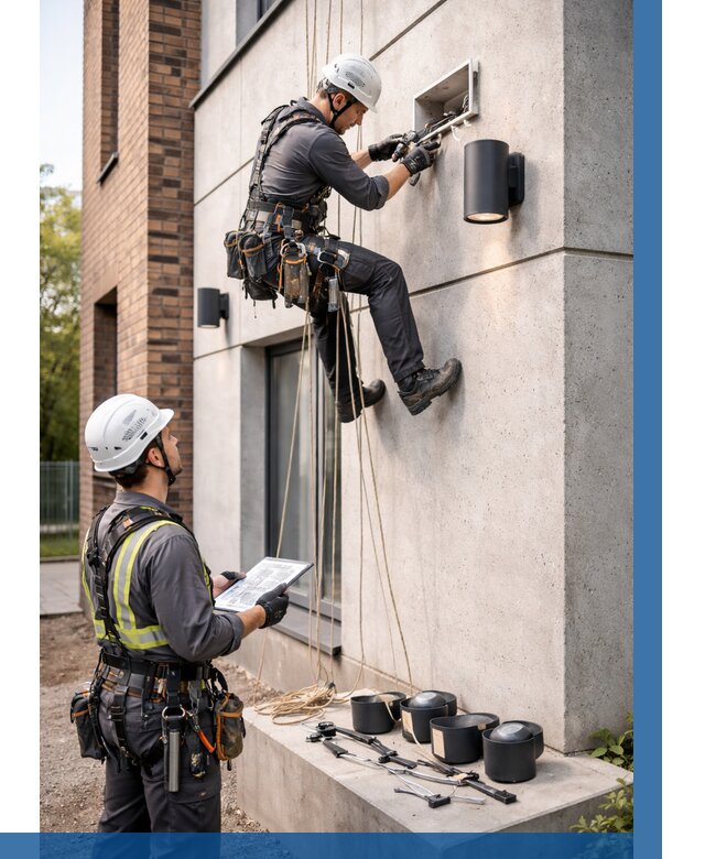 Монтаж фасадного освещения в Лесосибирске от 2604 р. | ВЫСОТНИК-Лсс