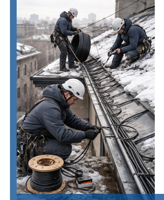 Монтаж греющего кабеля на кровле в Лесосибирске под ключ