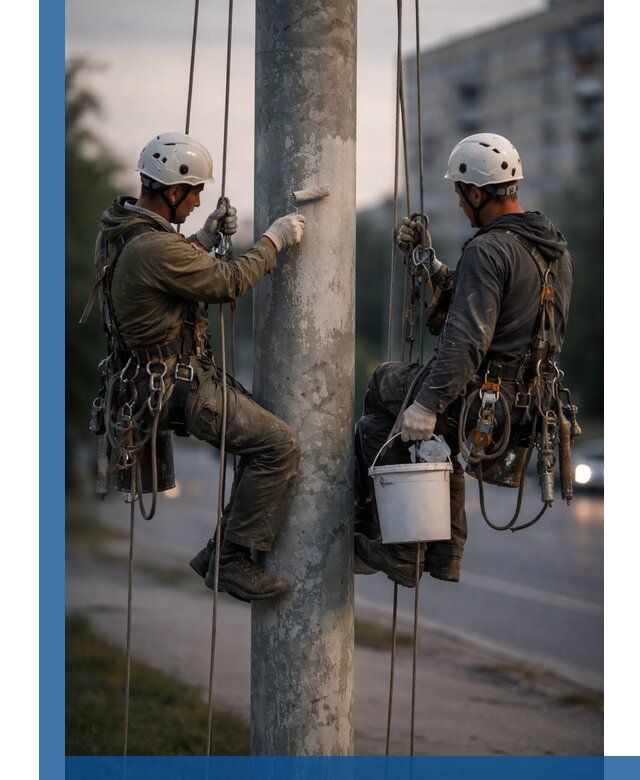 Покраска опор освещения и антикоррозийная защита в Лесосибирске