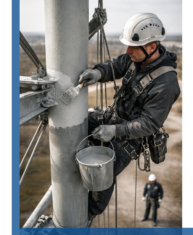 Покраска мачт связи в Лесосибирске промышленными альпинистами