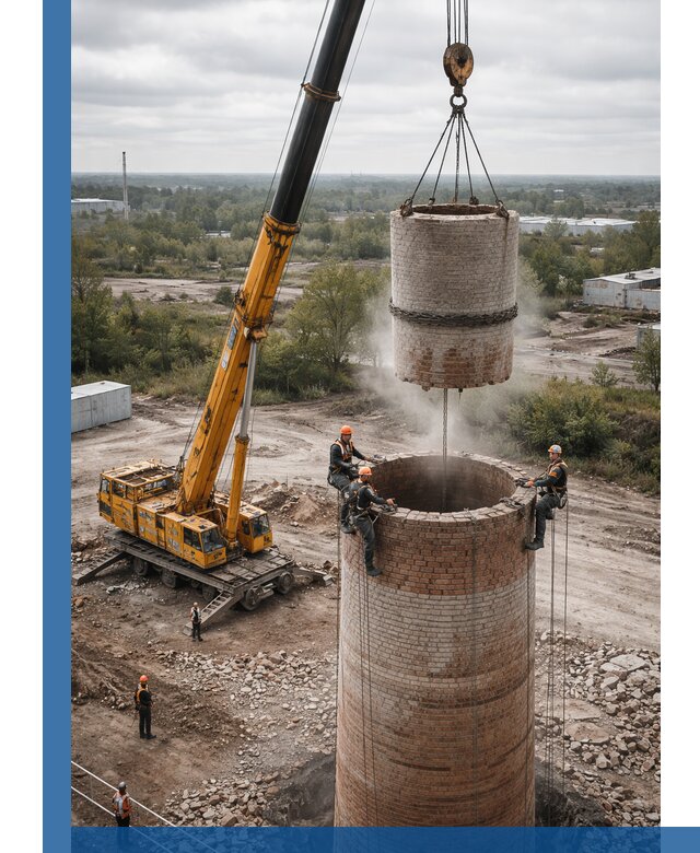 Демонтаж дымовой трубы в Лесосибирске с гарантиями безопасности