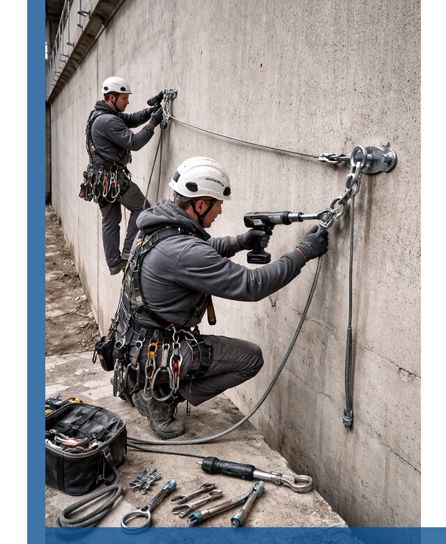 Монтаж анкерных линий высотной безопасности в Лесосибирске